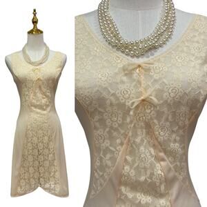 Vintage 60s Germany Ivory Nylon Lace Front Full Slip Dress Women’s Size M
